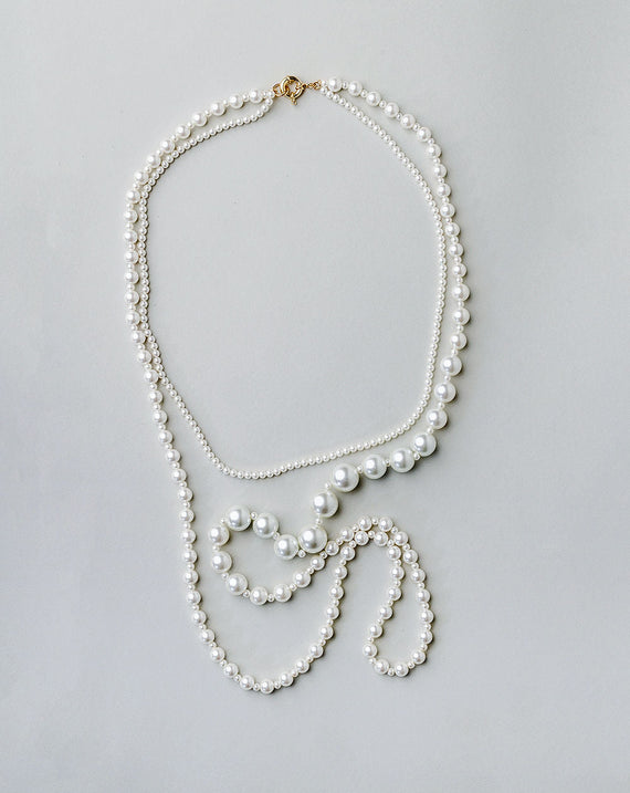 Bow 19 Pearl Necklace Long 2 Row