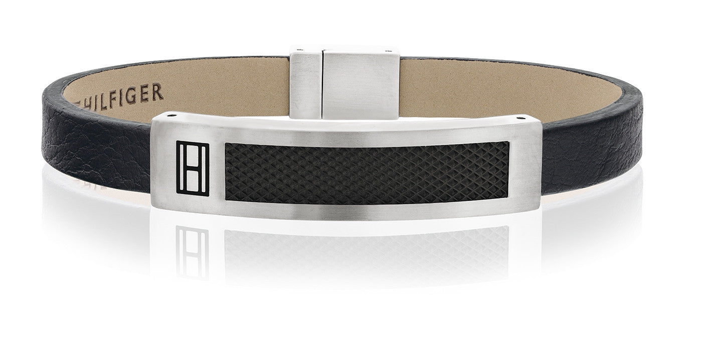 Tommy Hilfiger Knurling Id Leather Bracelet black