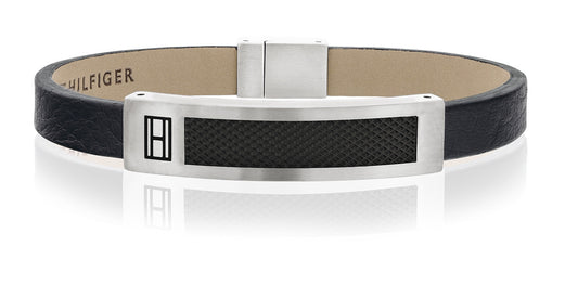 Tommy Hilfiger Knurling Id Leather Bracelet black