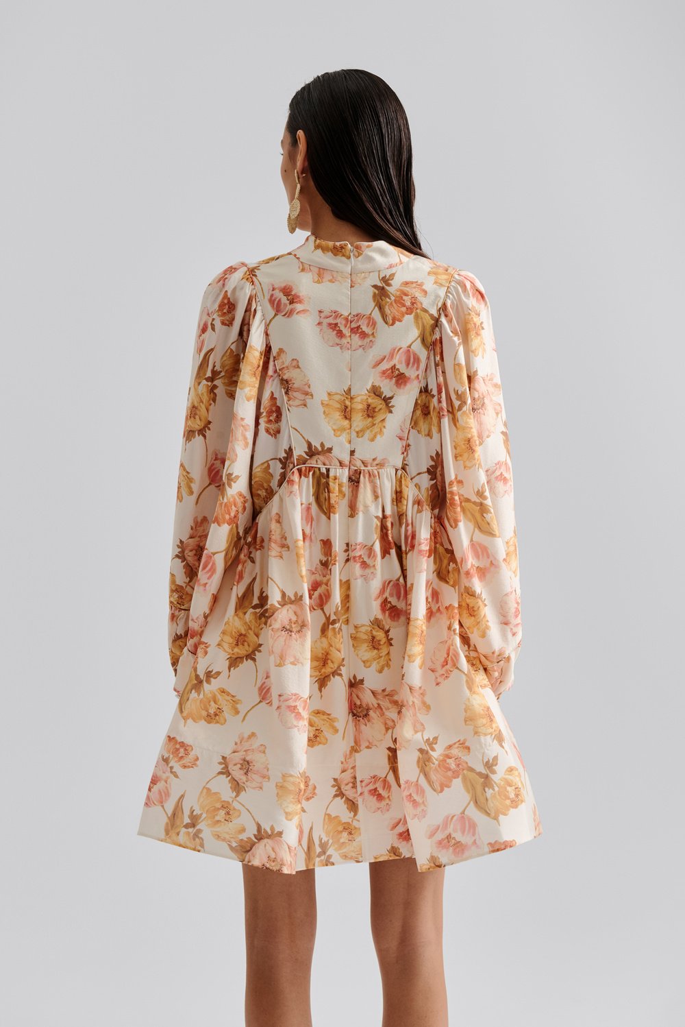 Malina Tyra High Neck Balloon Sleeve Mini Dress