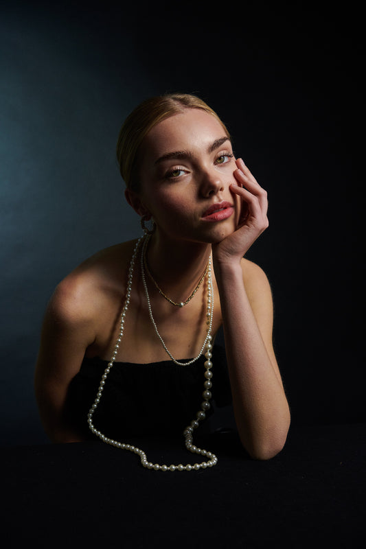 Bow 19 Pearl Necklace Long 2 Row