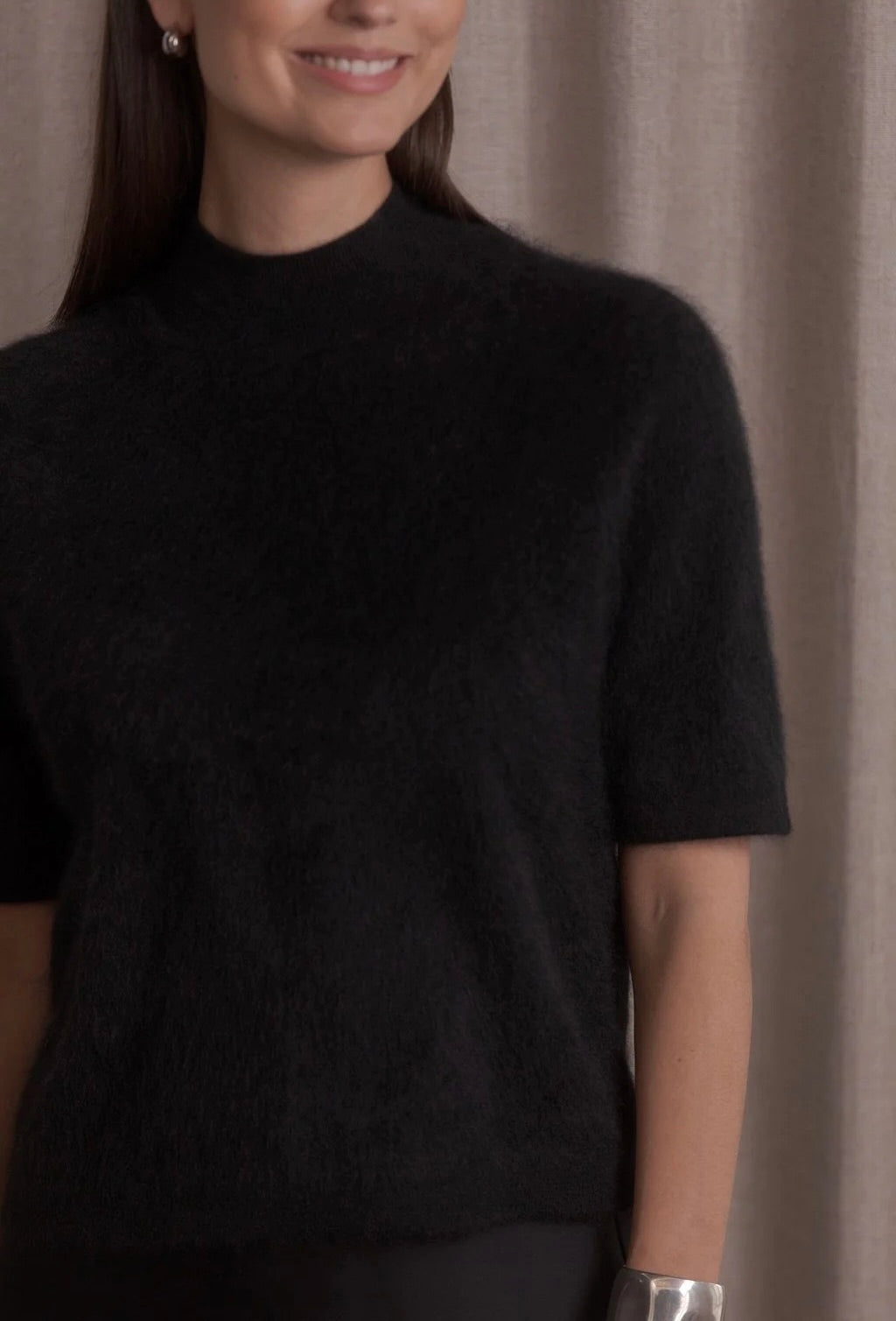 Original Story Lyhythihainen Kashmirneule Puolipoolokauluksella Black