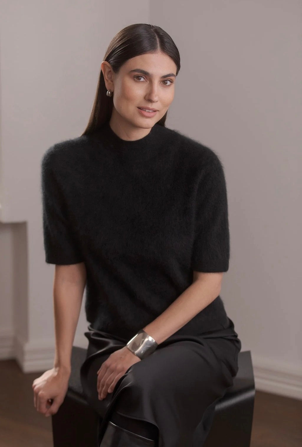 Original Story Lyhythihainen Kashmirneule Puolipoolokauluksella Black