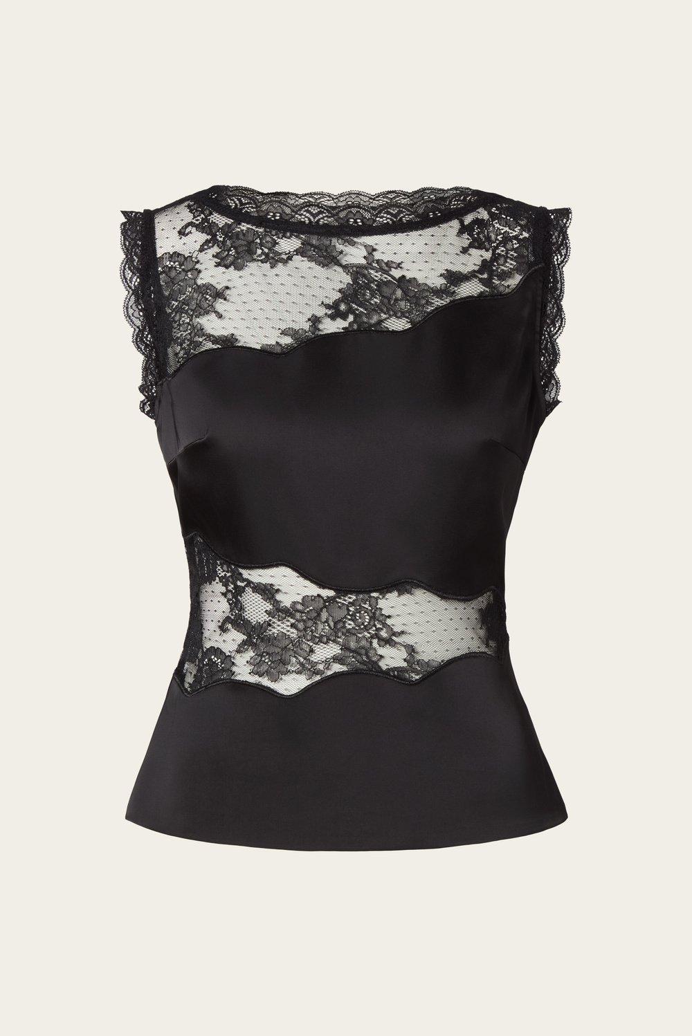 Malina Desire Lace Trimmed Cut out Top Black