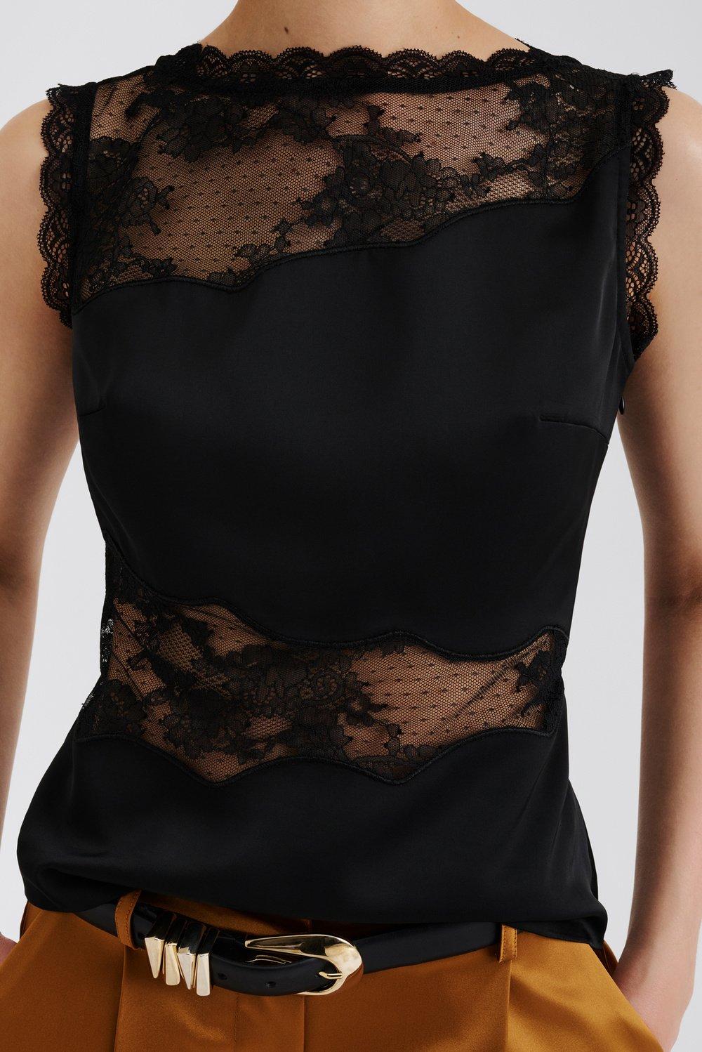 Malina Desire Lace Trimmed Cut out Top Black
