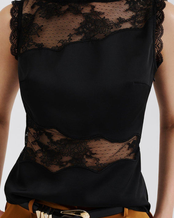 Malina Desire Lace Trimmed Cut out Top Black