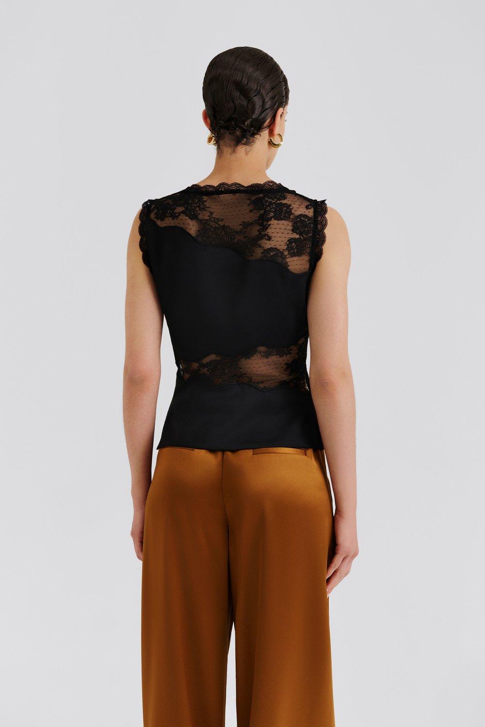 Malina Desire Lace Trimmed Cut out Top Black