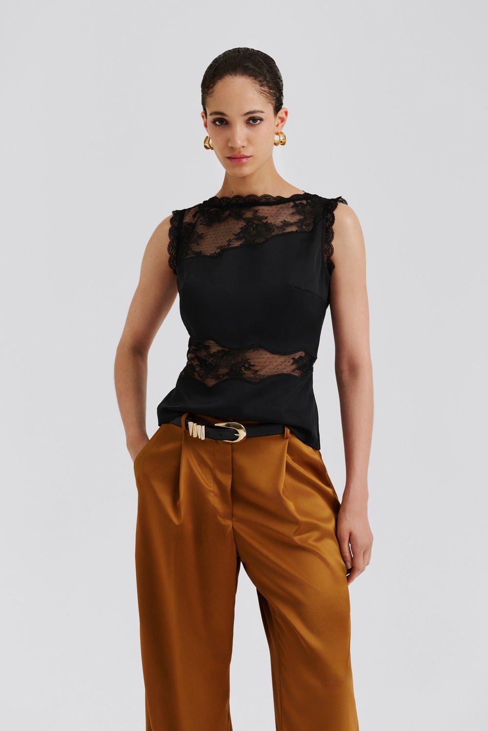 Malina Desire Lace Trimmed Cut out Top Black