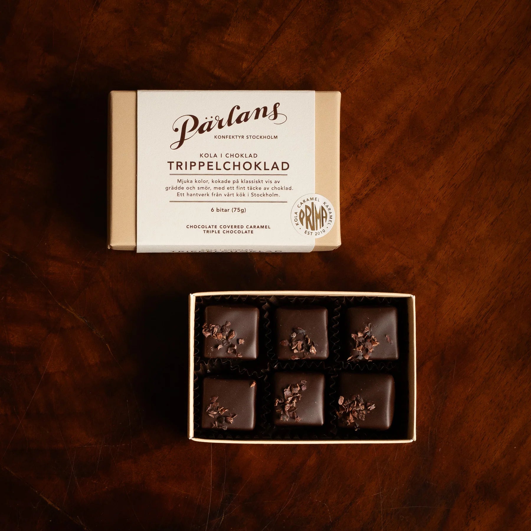 Pärlans chocolate covered caramel triple chocolate 6 pieces