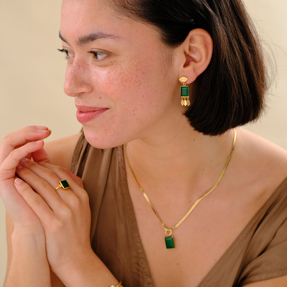 A Beautiful Story Affectionate Green Onyx Earrings