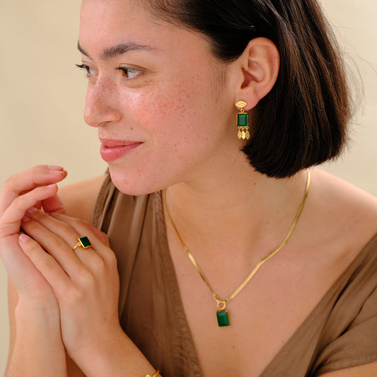 A Beautiful Story Affectionate Green Onyx Earrings