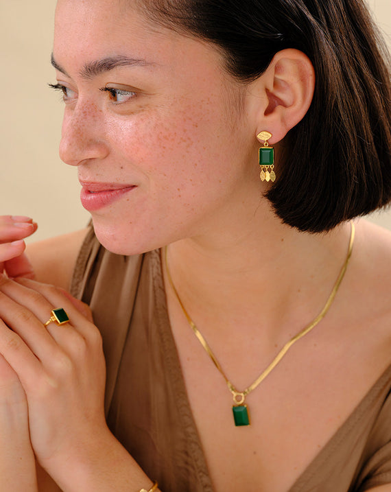 A Beautiful Story Affectionate Green Onyx Earrings