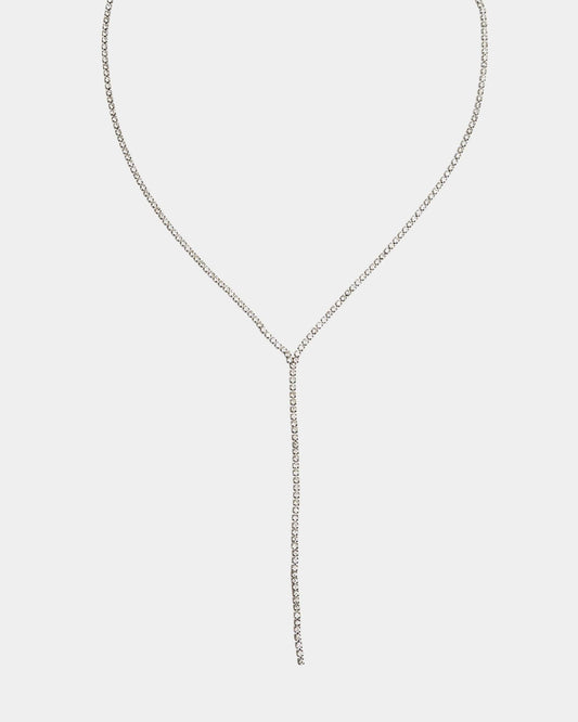 Bow 19 Strass Long Necklace Silver
