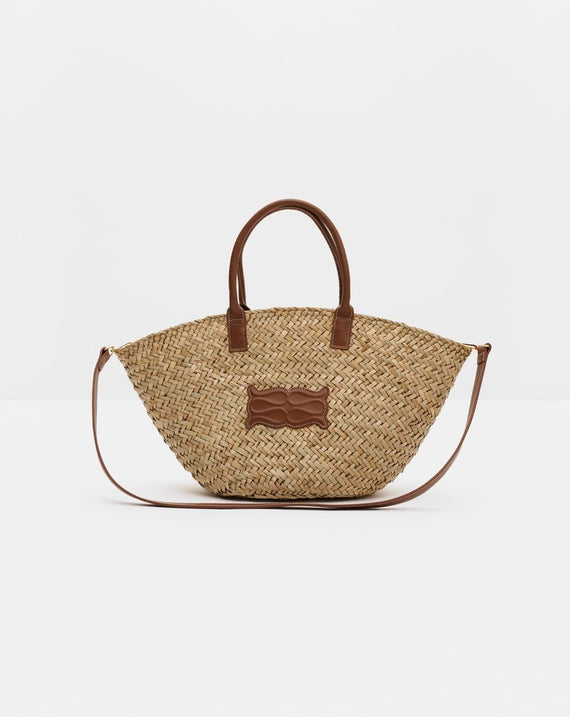 Malina Large Leather Trimmed Monogram Straw