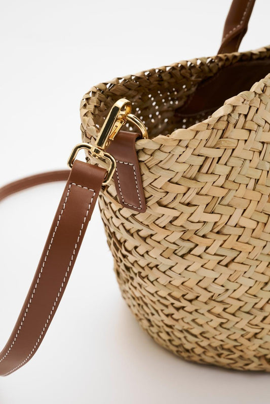 Malina Large Leather Trimmed Monogram Straw