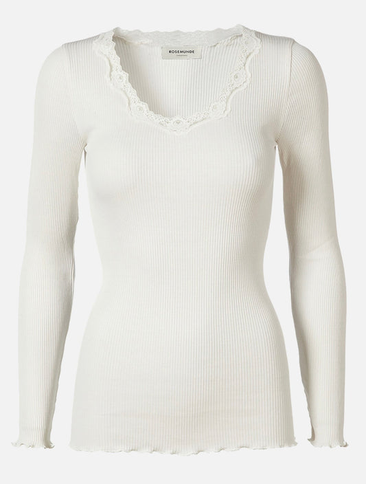 Rosemunde Babette Silk U-Neck Lace T-Shirt New White