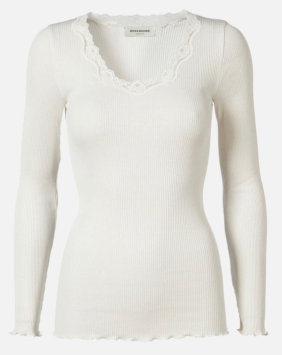Rosemunde Babette Silk U-Neck Lace T-Shirt New White