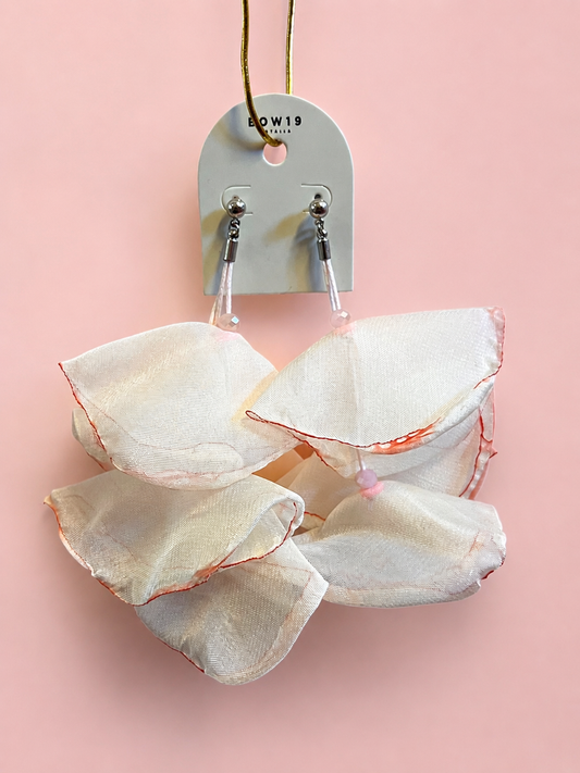 Bow Flowy Earrings Pink Silver