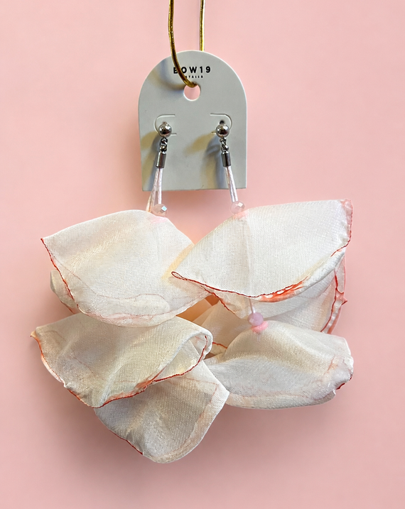 Bow Flowy Earrings Pink Silver