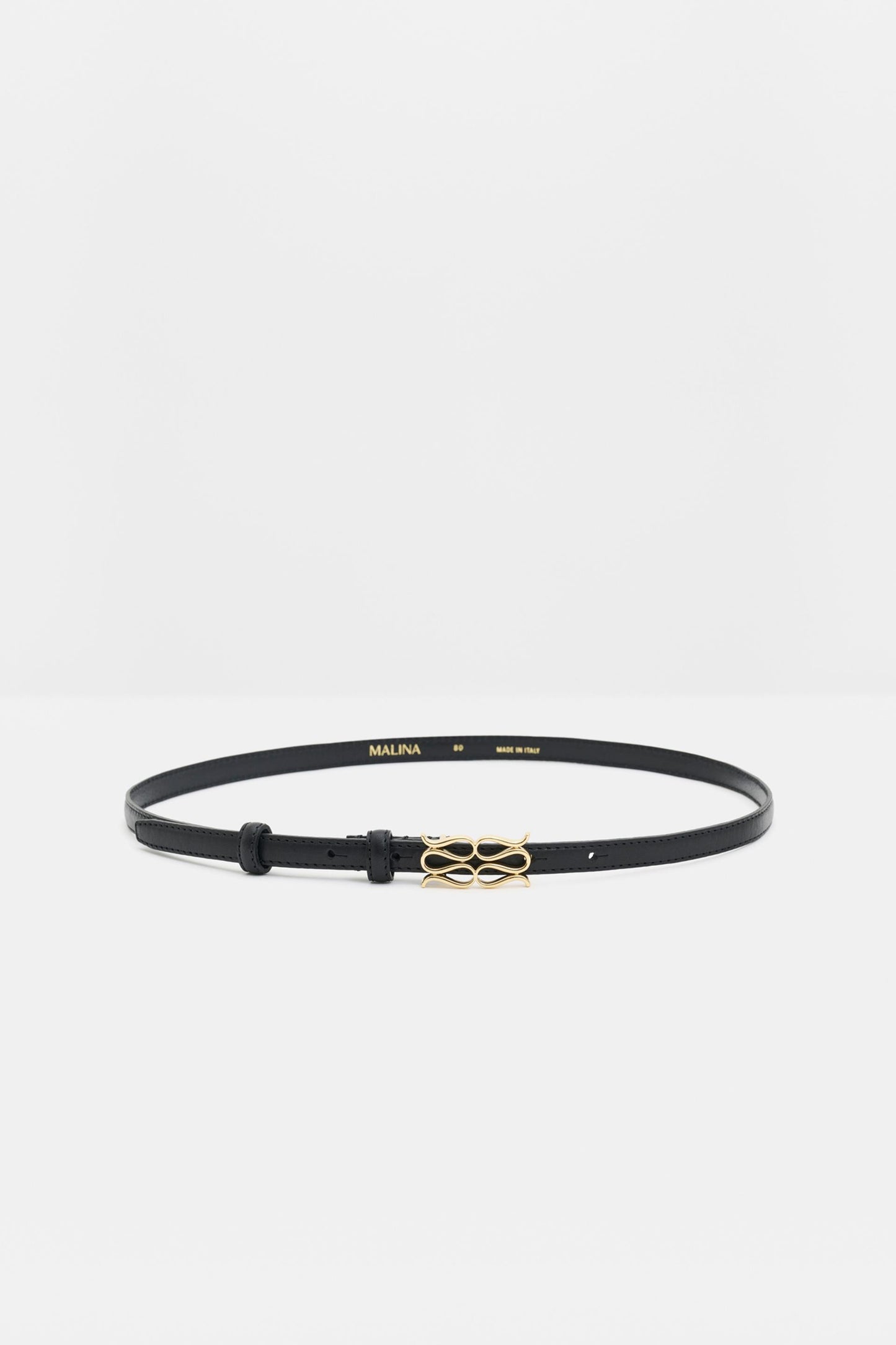 Malina Mini Monogram Leather Belt Black
