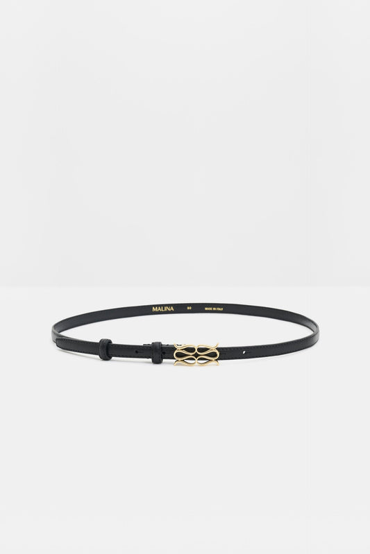 Malina Mini Monogram Leather Belt Black