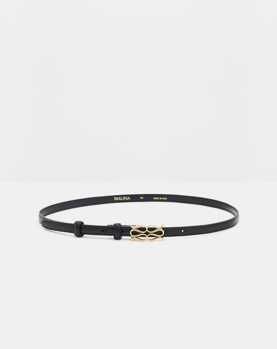 Malina Mini Monogram Leather Belt Black