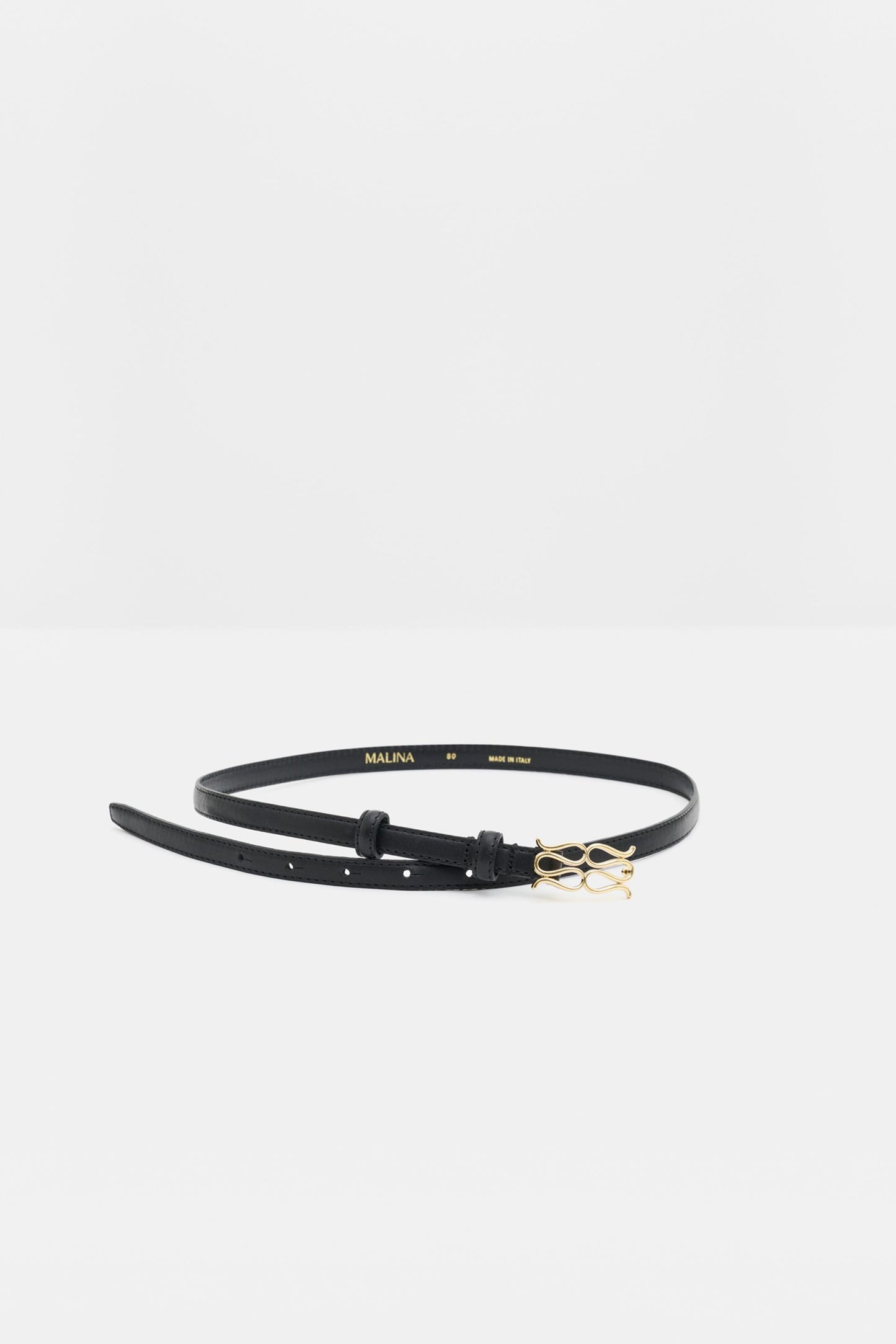 Malina Mini Monogram Leather Belt Black