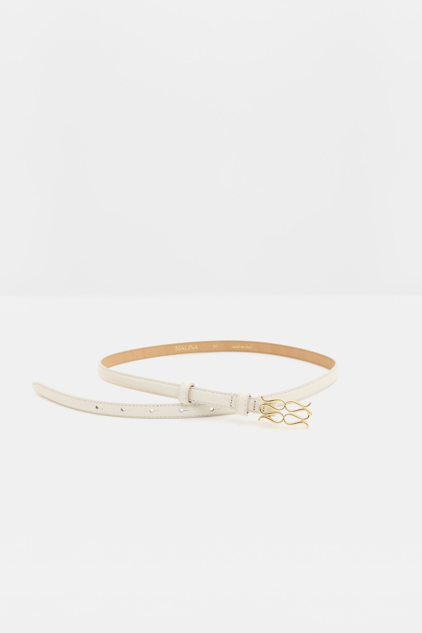Malina Mini Monogram Leather Belt Vanilla