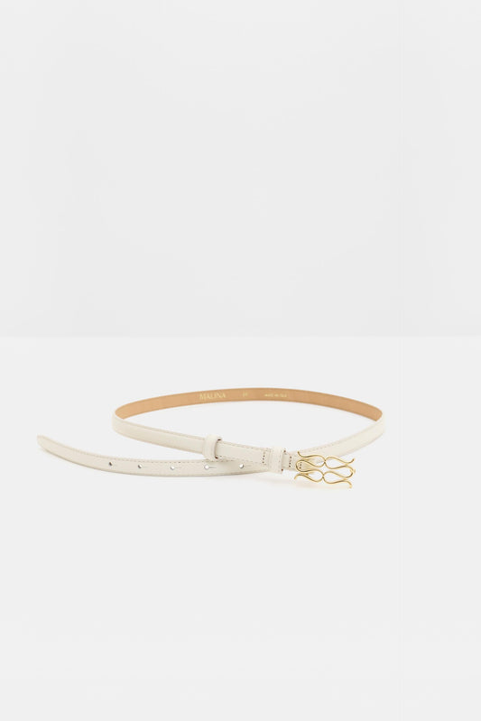 Malina Mini Monogram Leather Belt Vanilla