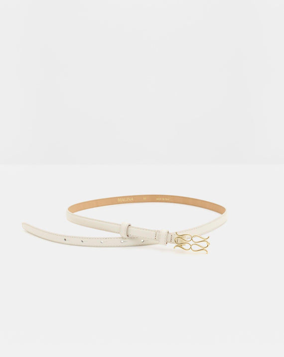 Malina Mini Monogram Leather Belt Vanilla