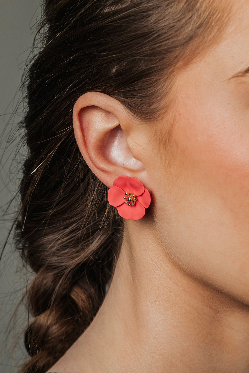 Bow 19 Flower Small Earrings Red
