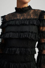 Lataa kuva Galleria-katseluun, By Malina Carmine Frill Mini Lace Dress Black
