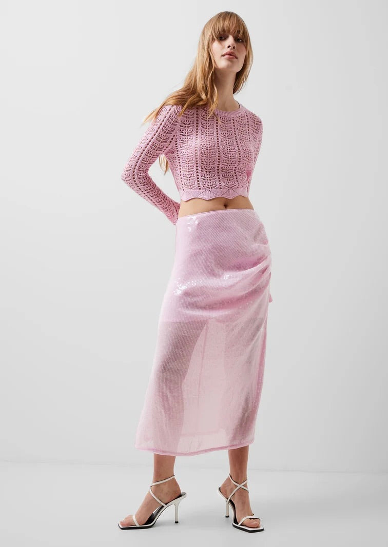 French Connection Anisha Ombre Sequin Skirt Strawberry Shake