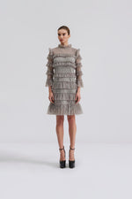 Lataa kuva Galleria-katseluun, Malina Carmine Frill Mini Lace Dress Steel Grey
