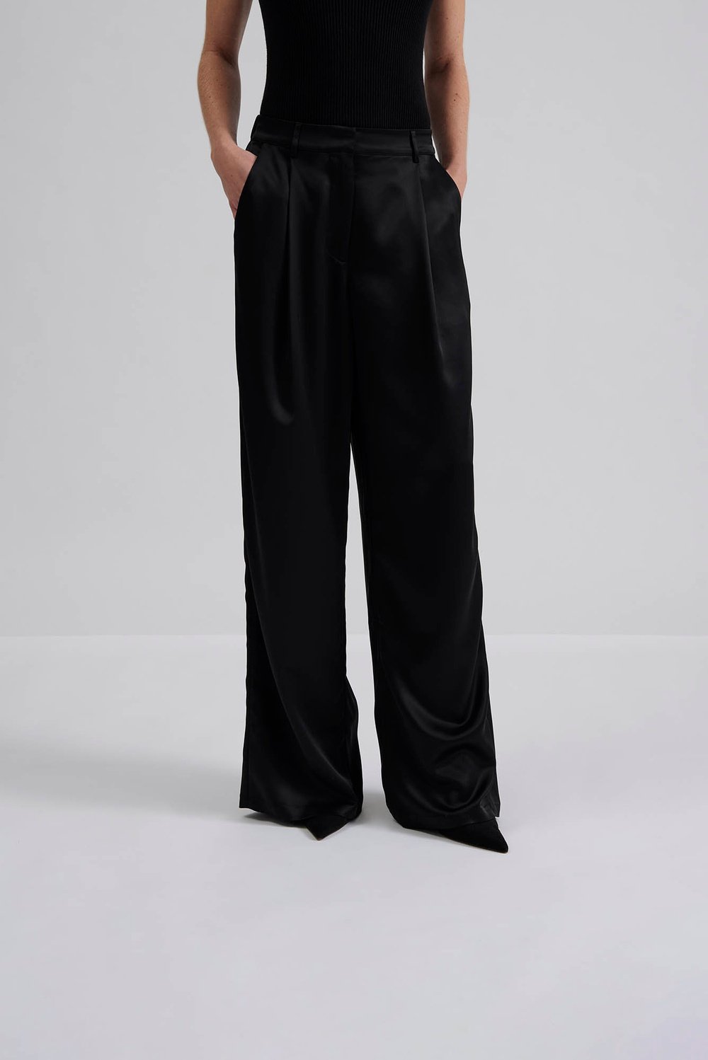 Malina Sarah Elastic Waist Satin Pants Black