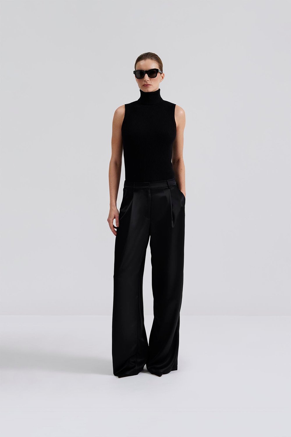 Malina Sarah Elastic Waist Satin Pants Black