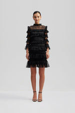 Lataa kuva Galleria-katseluun, By Malina Carmine Frill Mini Lace Dress Black
