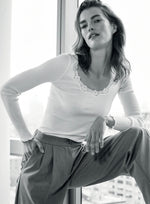 Lataa kuva Galleria-katseluun, Rosemunde Silk T-Shirt With Lace New White
