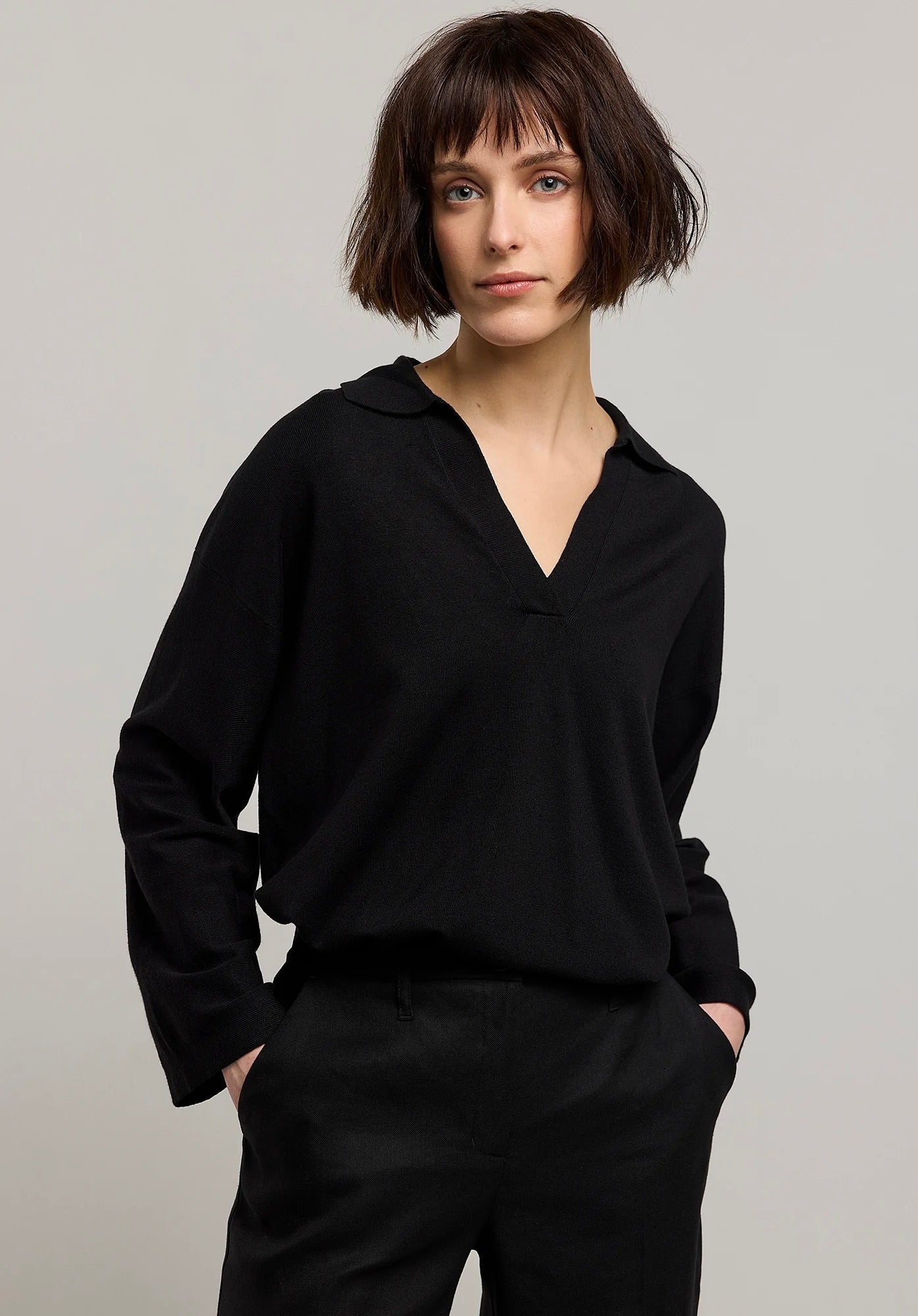 Summum Woman Jumper With Polo Collar Black